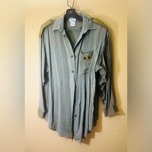 Justin B. Jones Olive Button-Up blouse and pants.  Elegant and casual.